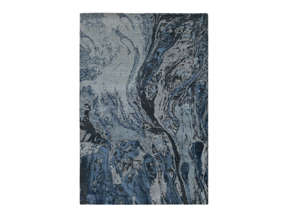 Blue 6'0" x 9'2" Modern and Contemporary Hand knotted Wool/Silk Rug - Sku: O080981