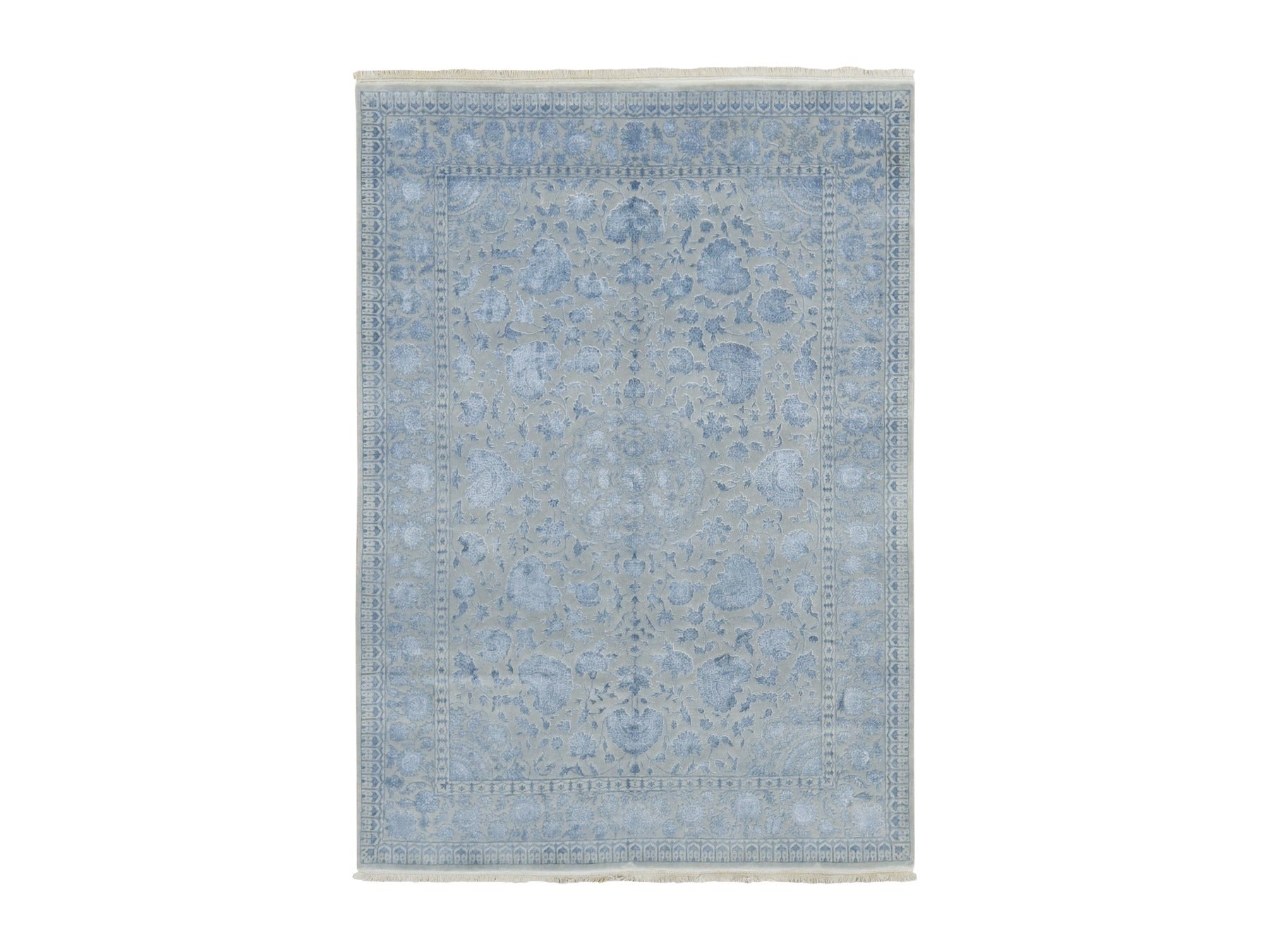 Kashan Fine Oriental hand-knotted wool/silk rug in Gray, 5'7" x 7'10" — SKU O080982