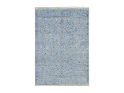 Kashan Fine Oriental hand-knotted wool/silk rug in Gray, 5'7" x 7'10" — SKU O080982