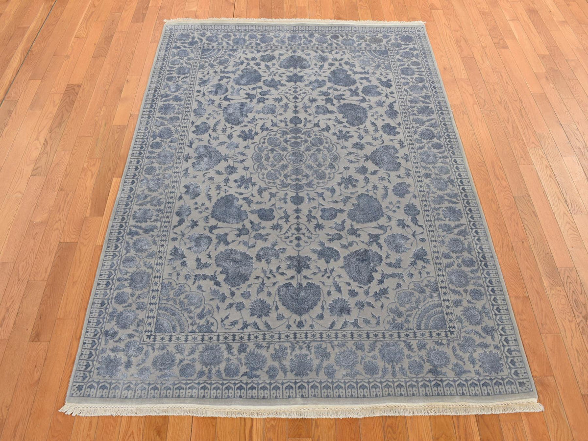 Kashan Fine Oriental hand-knotted wool/silk rug in Gray, 5'7" x 7'10" — SKU O080982 (view 2)