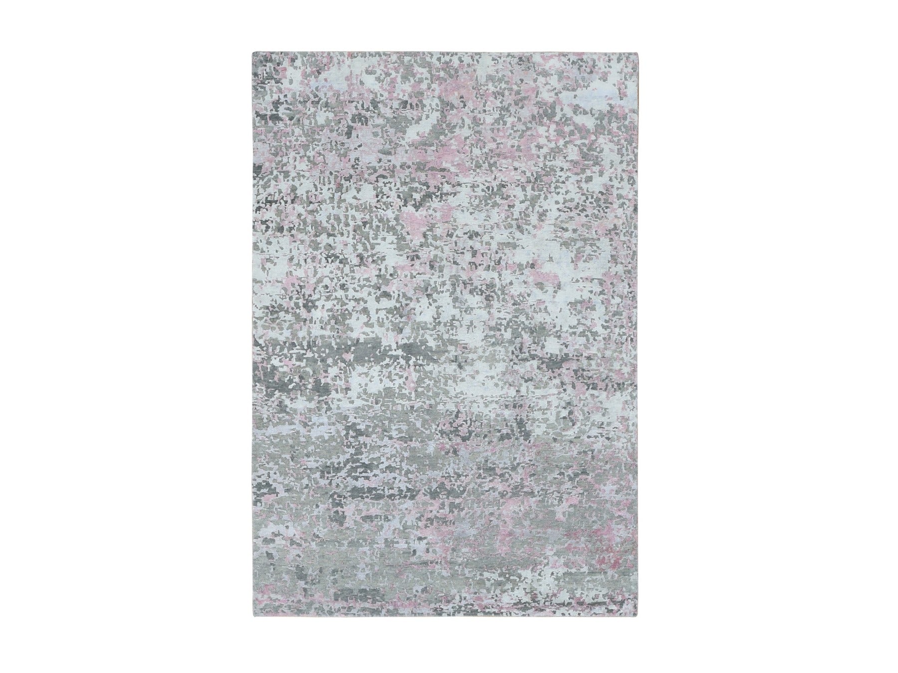 Modern / Contemporary hand-knotted wool/silk rug in Pink, 5'10" x 8'9" — SKU O080989