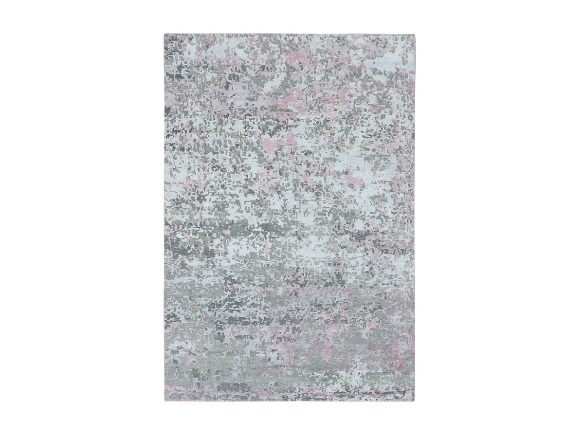 Modern / Contemporary hand-knotted wool/silk rug in Pink, 5'10" x 8'9" — SKU O080989