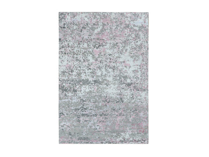 Modern / Contemporary hand-knotted wool/silk rug in Pink, 5'10" x 8'9" — SKU O080989