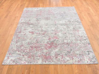 Modern / Contemporary hand-knotted wool/silk rug in Pink, 5'10" x 8'9" — SKU O080989 (view 2)