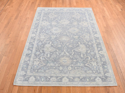 Grey 6'1" x 8'9" Oushak And Peshawar Hand knotted Wool/Silk Rug - Sku: O080990