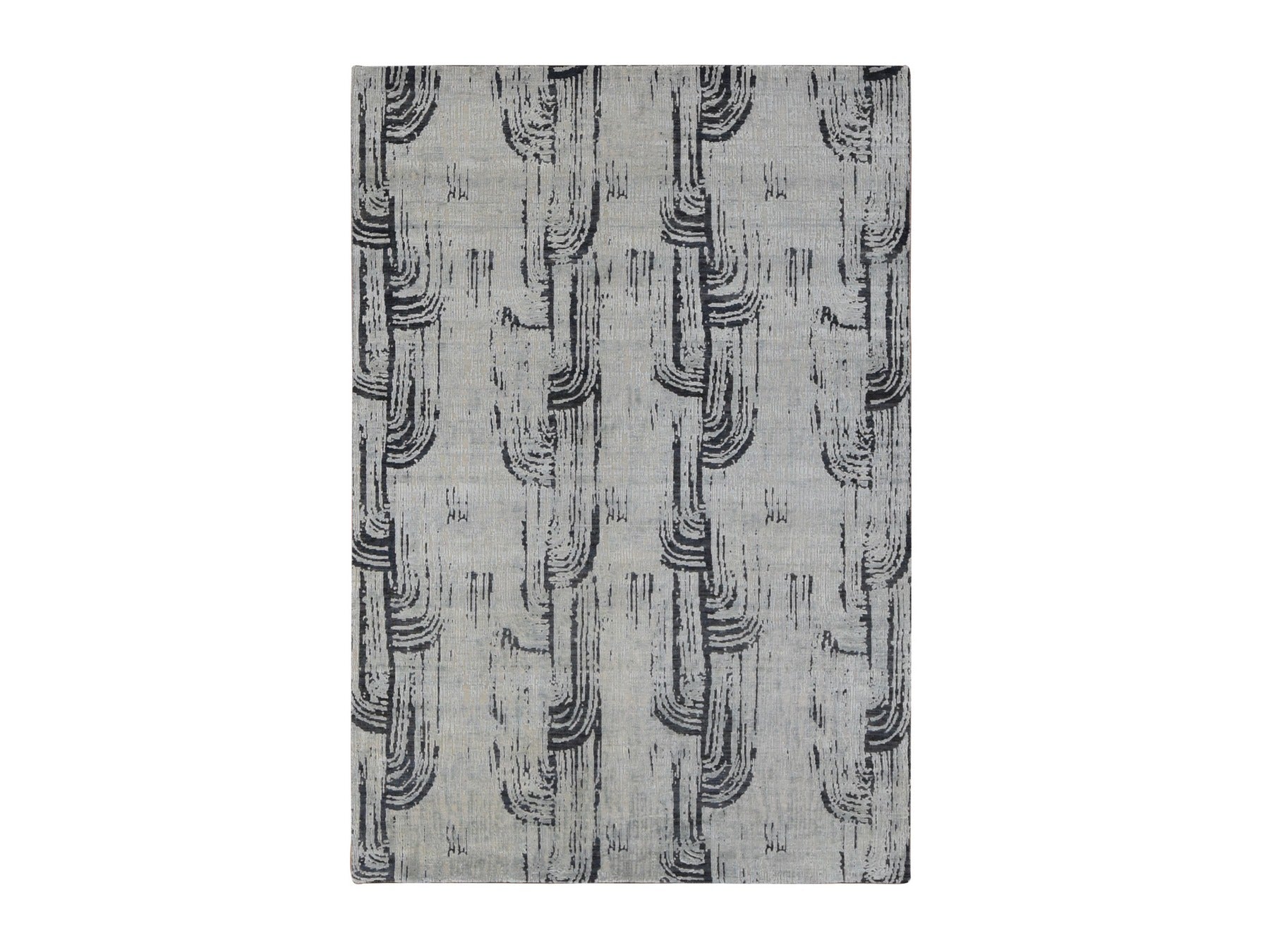 Modern / Contemporary hand-knotted wool/silk rug in Gray, 6' x 9' — SKU O080994