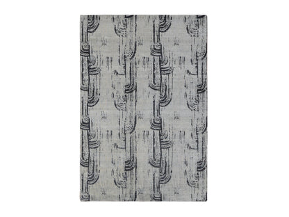 Modern / Contemporary hand-knotted wool/silk rug in Gray, 6' x 9' — SKU O080994
