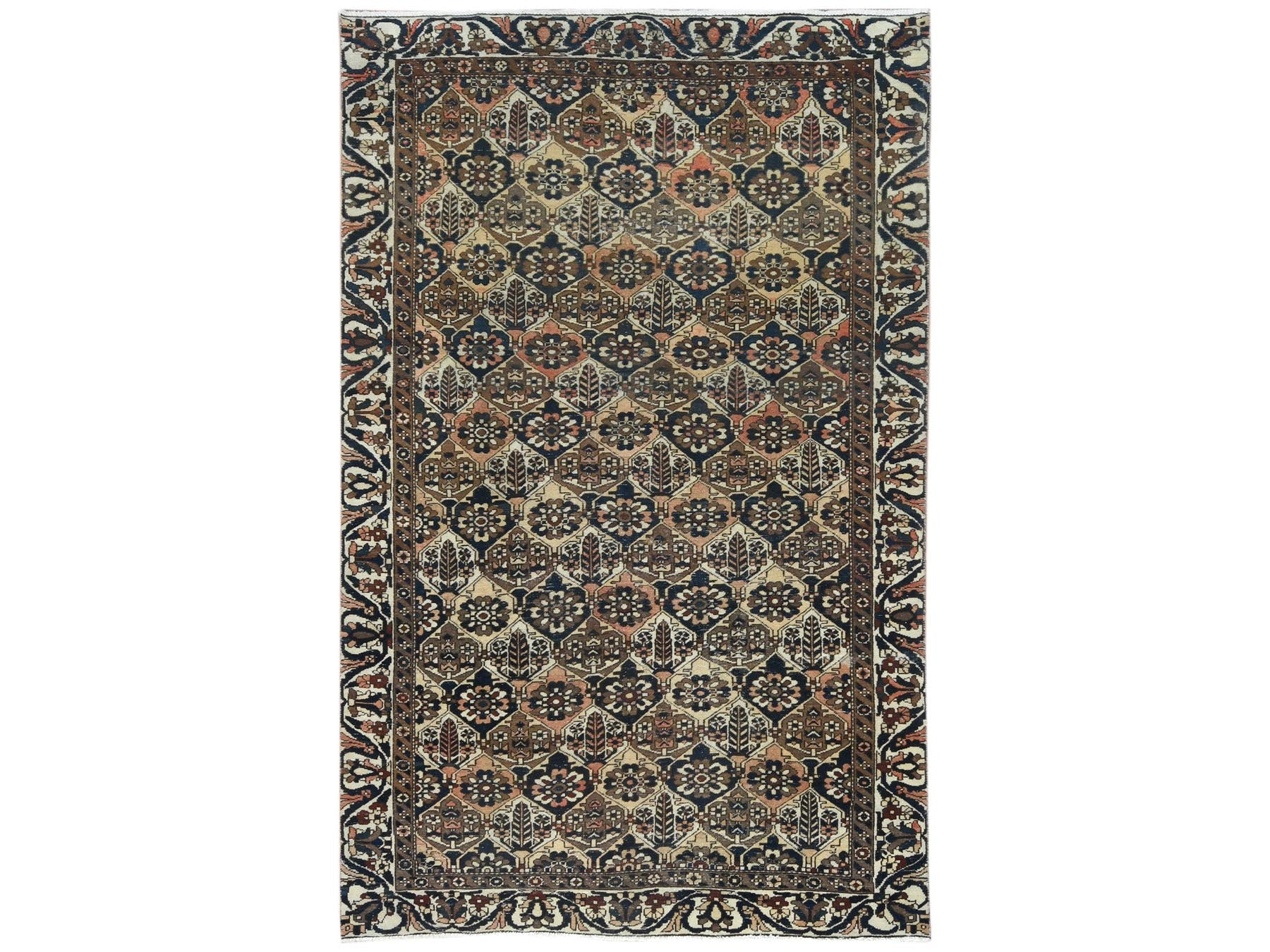 Vintage hand-knotted worn wool rug in Multicolored & Ivory, 6'1" x 9'8" — SKU O081019