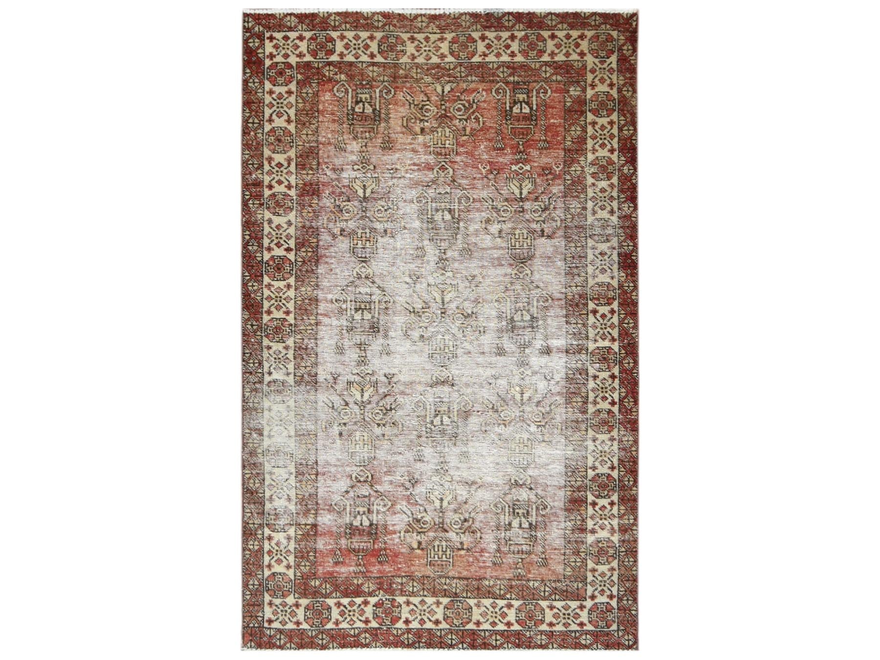 Shiraz Vintage hand-knotted worn wool rug in Brown & Ivory, 3'9" x 6' — SKU O081037