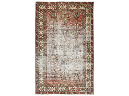 Shiraz Vintage hand-knotted worn wool rug in Brown & Ivory, 3'9" x 6' — SKU O081037