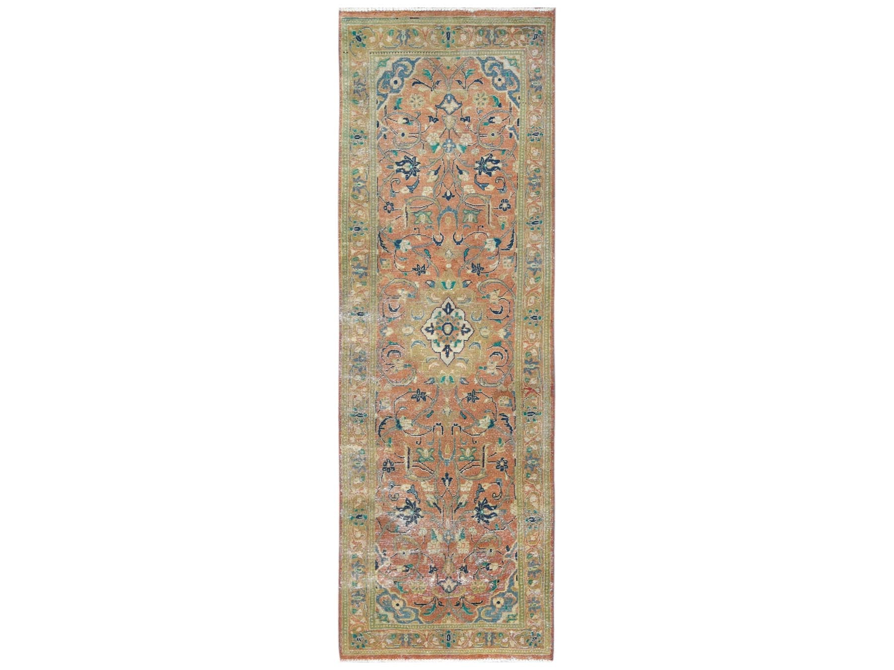 Red 3'5" x 10'5" Vintage Hand knotted Wool Rug - Sku: O081049