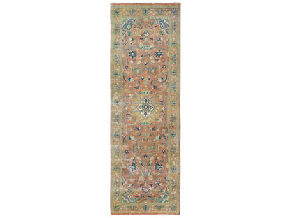 Red 3'5" x 10'5" Vintage Hand knotted Wool Rug - Sku: O081049
