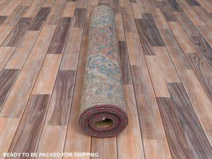 Kashan Vintage hand-knotted worn wool runner in Red & Coral Red, 3'5" x 10'5" — SKU O081049 (view 5)