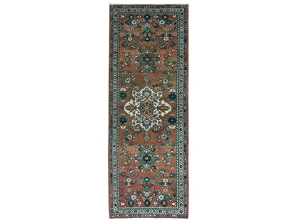 Brown 3'7" x 9'9" Vintage Hand knotted Wool Rug - Sku: O081061