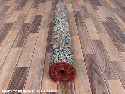 Brown 3'7" x 9'9" Vintage Hand knotted Wool Rug - Sku: O081061