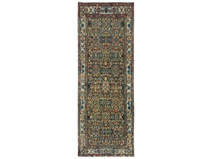 Brown 3'7" x 9'10" Vintage Hand knotted Wool Rug - Sku: O081073