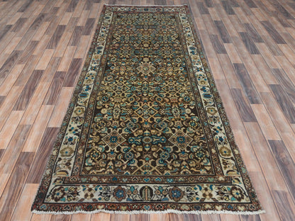 Brown 3'7" x 9'10" Vintage Hand knotted Wool Rug - Sku: O081073