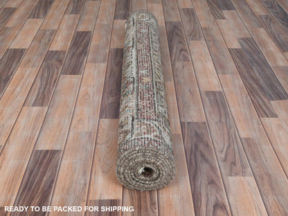 Brown 3'7" x 9'10" Vintage Hand knotted Wool Rug - Sku: O081073