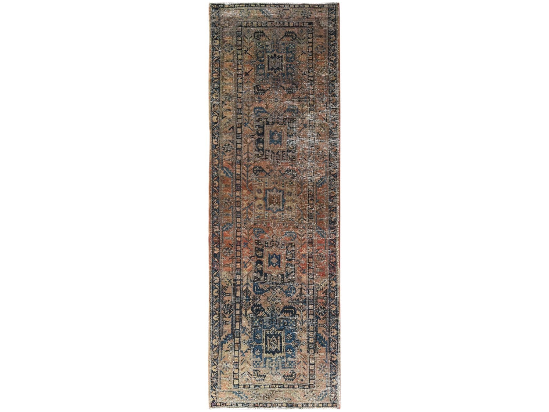 Brown 3'5" x 10'6" Vintage Hand knotted Wool Rug - Sku: O081077