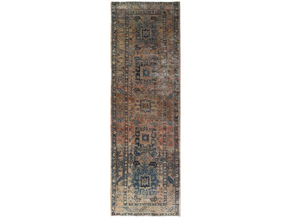 Brown 3'5" x 10'6" Vintage Hand knotted Wool Rug - Sku: O081077