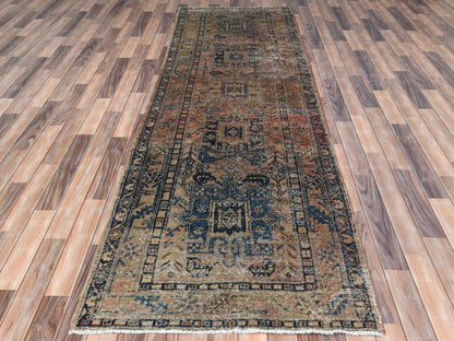 Brown 3'5" x 10'6" Vintage Hand knotted Wool Rug - Sku: O081077