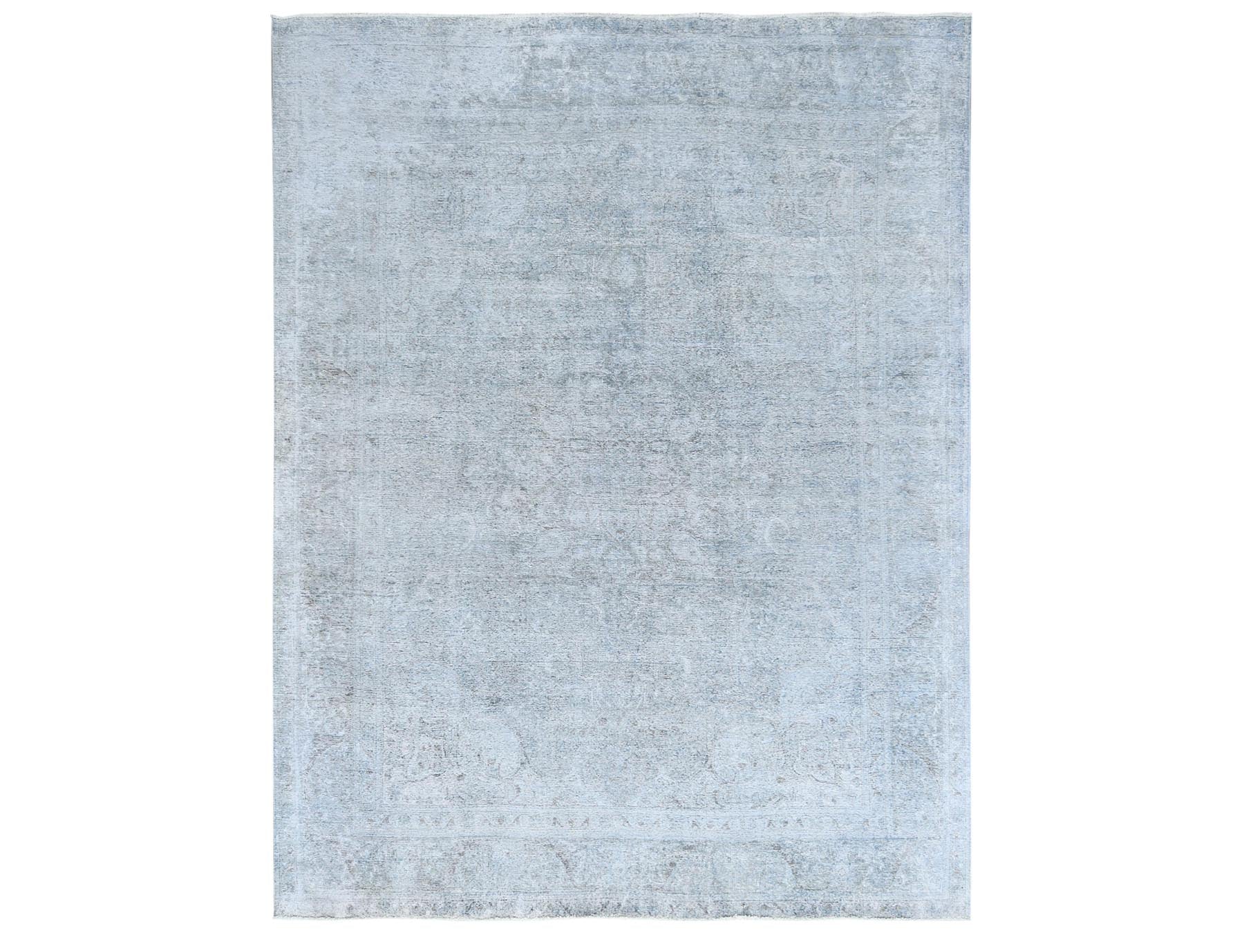 Tabriz Vintage hand-knotted worn wool rug in Blue, 9'10" x 12'2" — SKU O081099