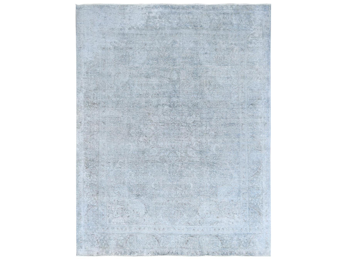 Tabriz Vintage hand-knotted worn wool rug in Blue, 9'10" x 12'2" — SKU O081099
