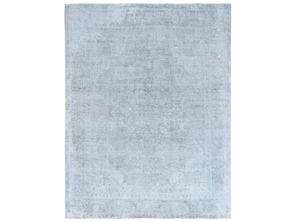 Tabriz Vintage hand-knotted worn wool rug in Blue, 9'10" x 12'2" — SKU O081099
