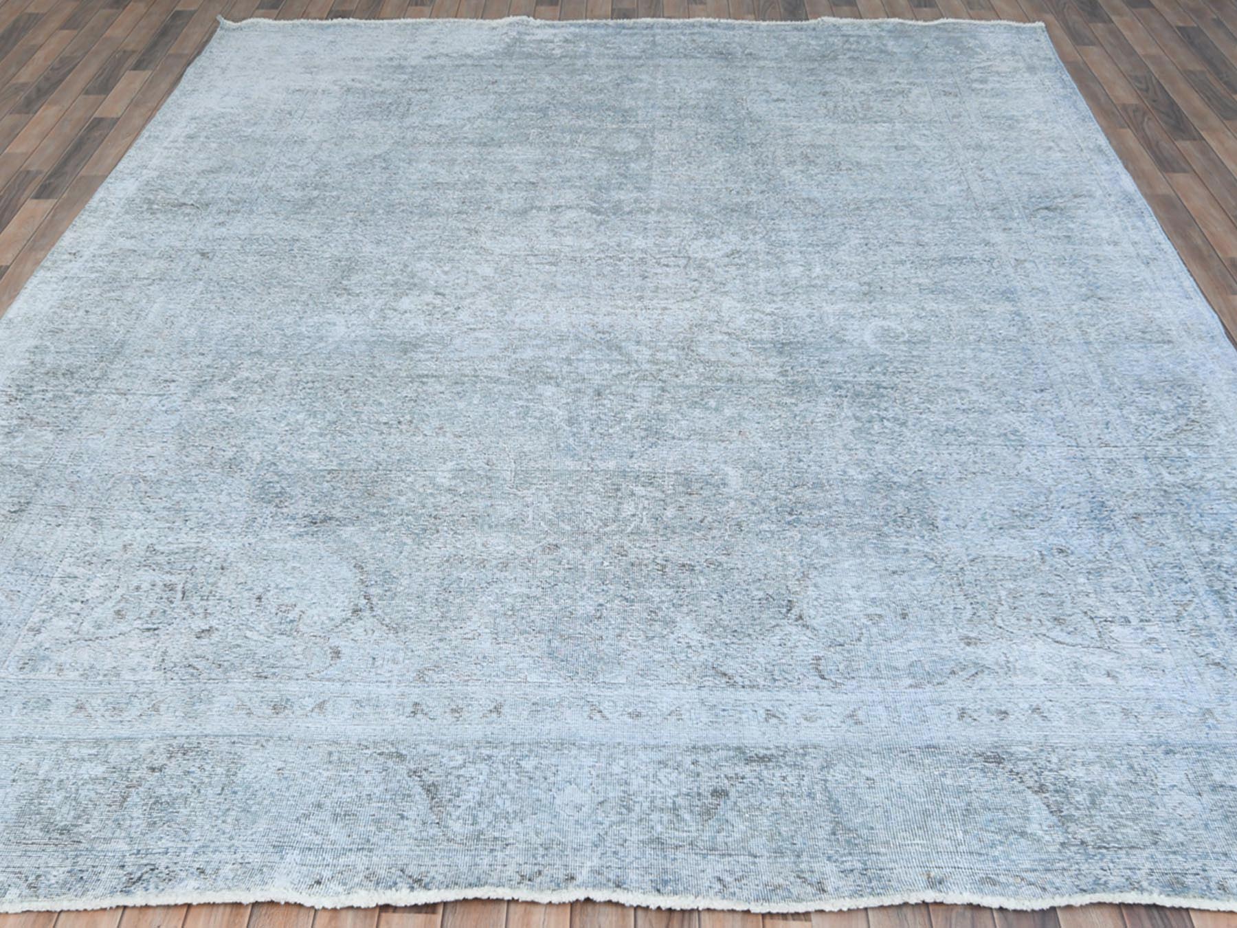 Tabriz Vintage hand-knotted worn wool rug in Blue, 9'10" x 12'2" — SKU O081099 (view 2)