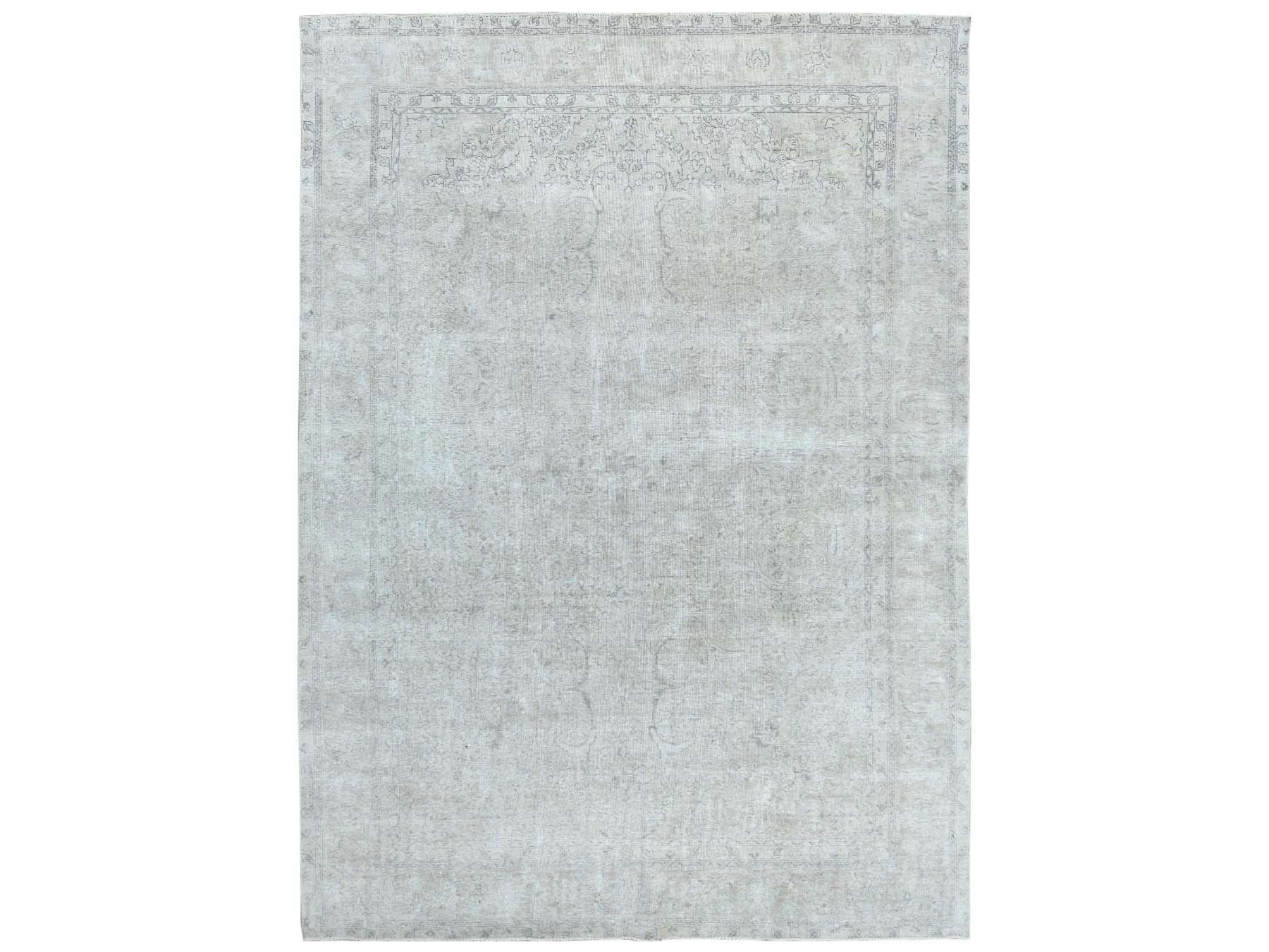 Tabriz Vintage hand-knotted worn wool rug in Beige, 9'7" x 13'2" — SKU O081125