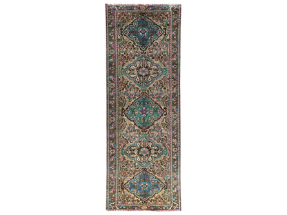 Brown 3'6" x 9'7" Vintage Hand knotted Wool Rug - Sku: O081142