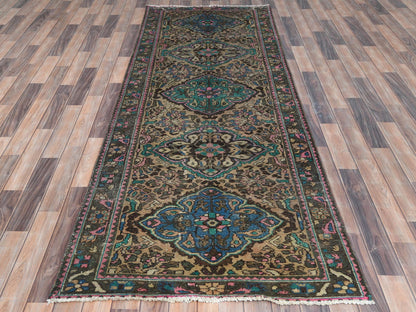 Brown 3'6" x 9'7" Vintage Hand knotted Wool Rug - Sku: O081142