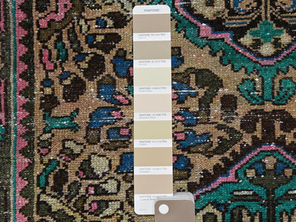 Brown 3'6" x 9'7" Vintage Hand knotted Wool Rug - Sku: O081142