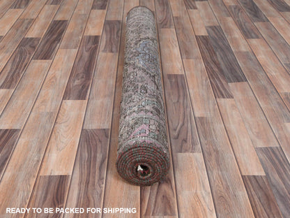 Brown 3'6" x 9'7" Vintage Hand knotted Wool Rug - Sku: O081142