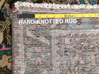 Brown 3'6" x 9'7" Vintage Hand knotted Wool Rug - Sku: O081142