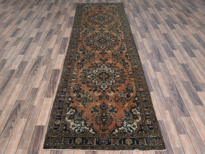Orange 3'5" x 13'7" Vintage Hand knotted Wool Rug - Sku: O081148