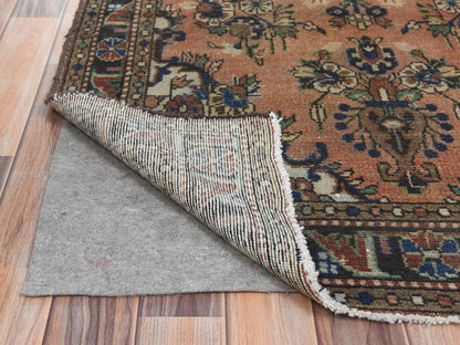 Vintage hand-knotted worn wool runner in Orange & Navy Blue, 3'5" x 13'7" — SKU O081148 (view 3)