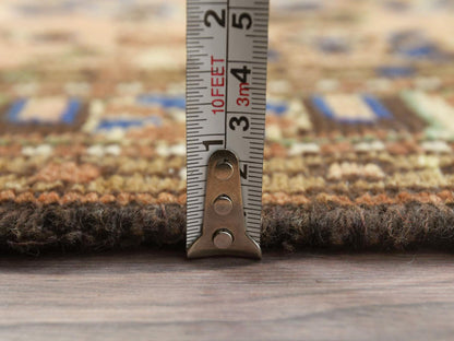 Vintage hand-knotted worn wool runner in Orange & Navy Blue, 3'5" x 13'7" — SKU O081148 (view 6)