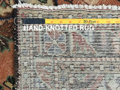 Vintage hand-knotted worn wool runner in Orange & Navy Blue, 3'5" x 13'7" — SKU O081148 (view 7)