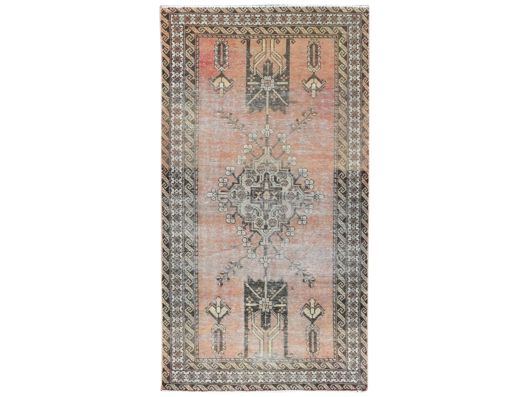 Baluch Vintage hand-knotted worn wool rug in Red & Ivory, 3'7" x 6'6" — SKU O081155