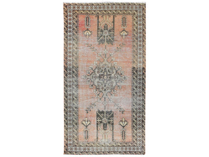 Baluch Vintage hand-knotted worn wool rug in Red & Ivory, 3'7" x 6'6" — SKU O081155