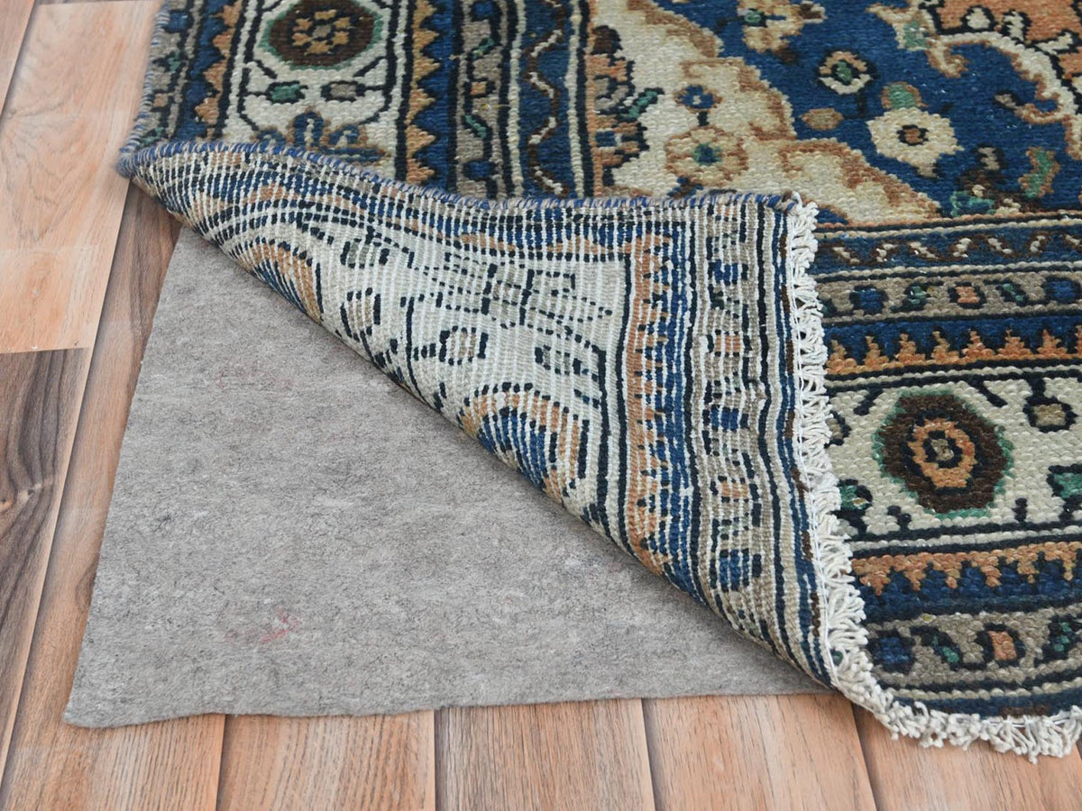 Vintage hand-knotted worn wool rug in Orange & Ivory, 8' x 11'1" — SKU O081168 (view 4)