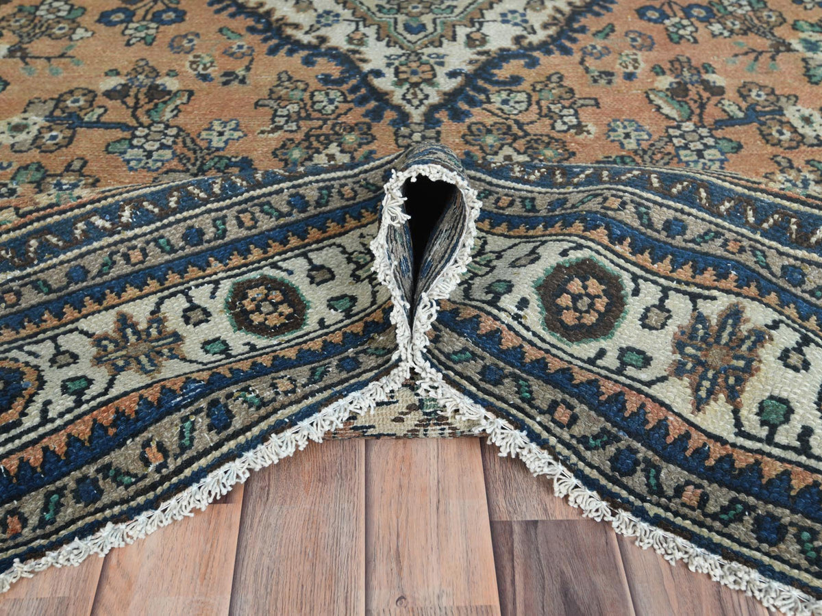 Vintage hand-knotted worn wool rug in Orange & Ivory, 8' x 11'1" — SKU O081168 (view 5)