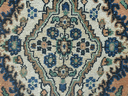 Vintage hand-knotted worn wool rug in Orange & Ivory, 8' x 11'1" — SKU O081168 (view 8)
