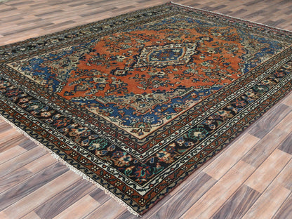 Orange 7'4" x 10'0" Vintage Hand knotted Wool Rug - Sku: O081169