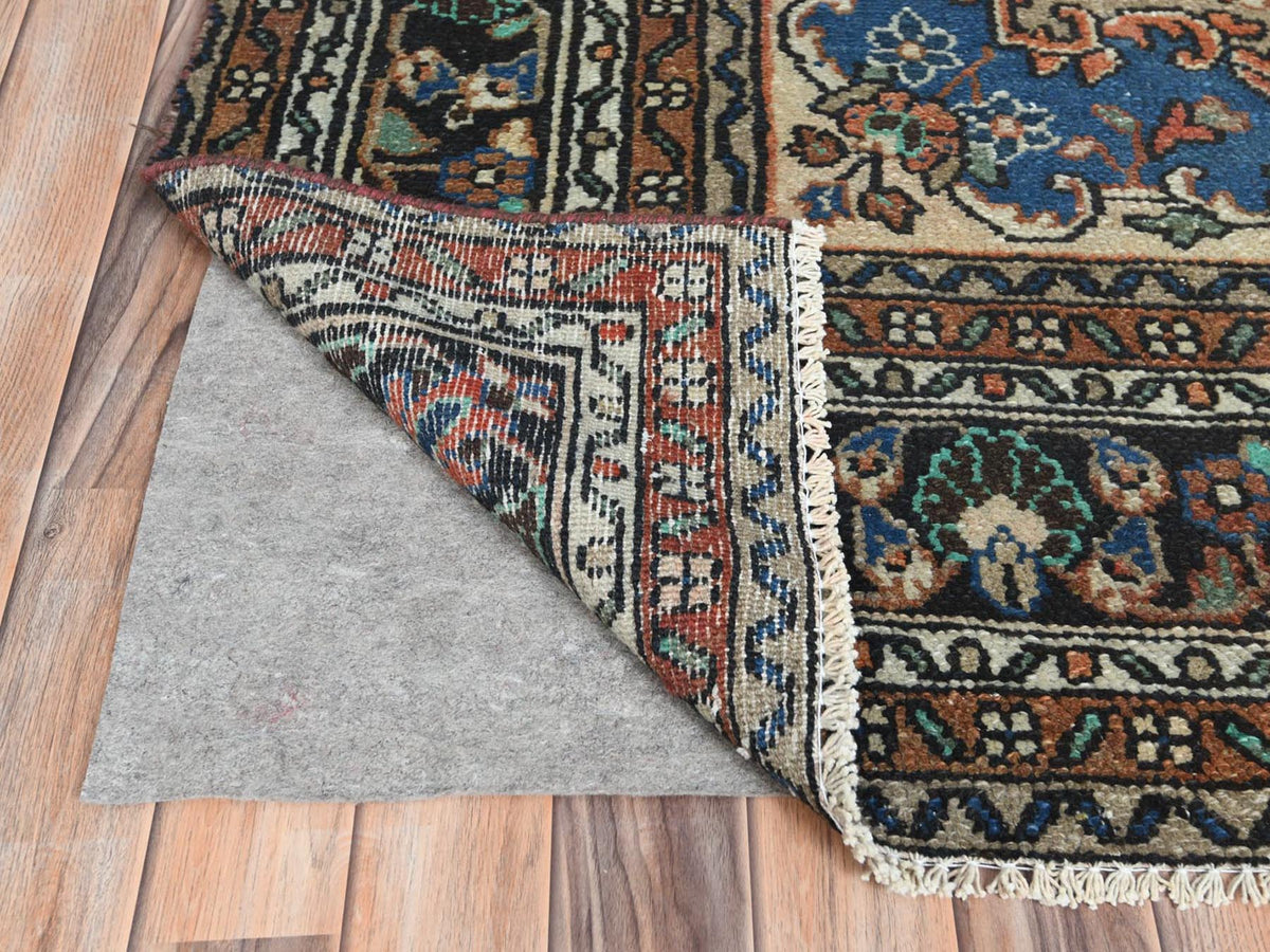 Vintage hand-knotted worn wool rug in Orange & Black, 7'4" x 10' — SKU O081169 (view 5)