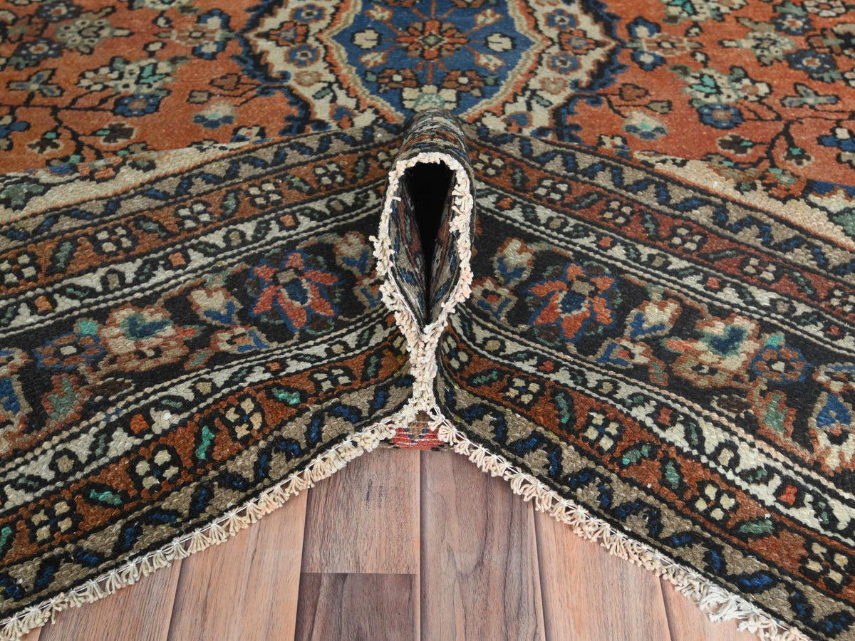 Vintage hand-knotted worn wool rug in Orange & Black, 7'4" x 10' — SKU O081169 (view 6)