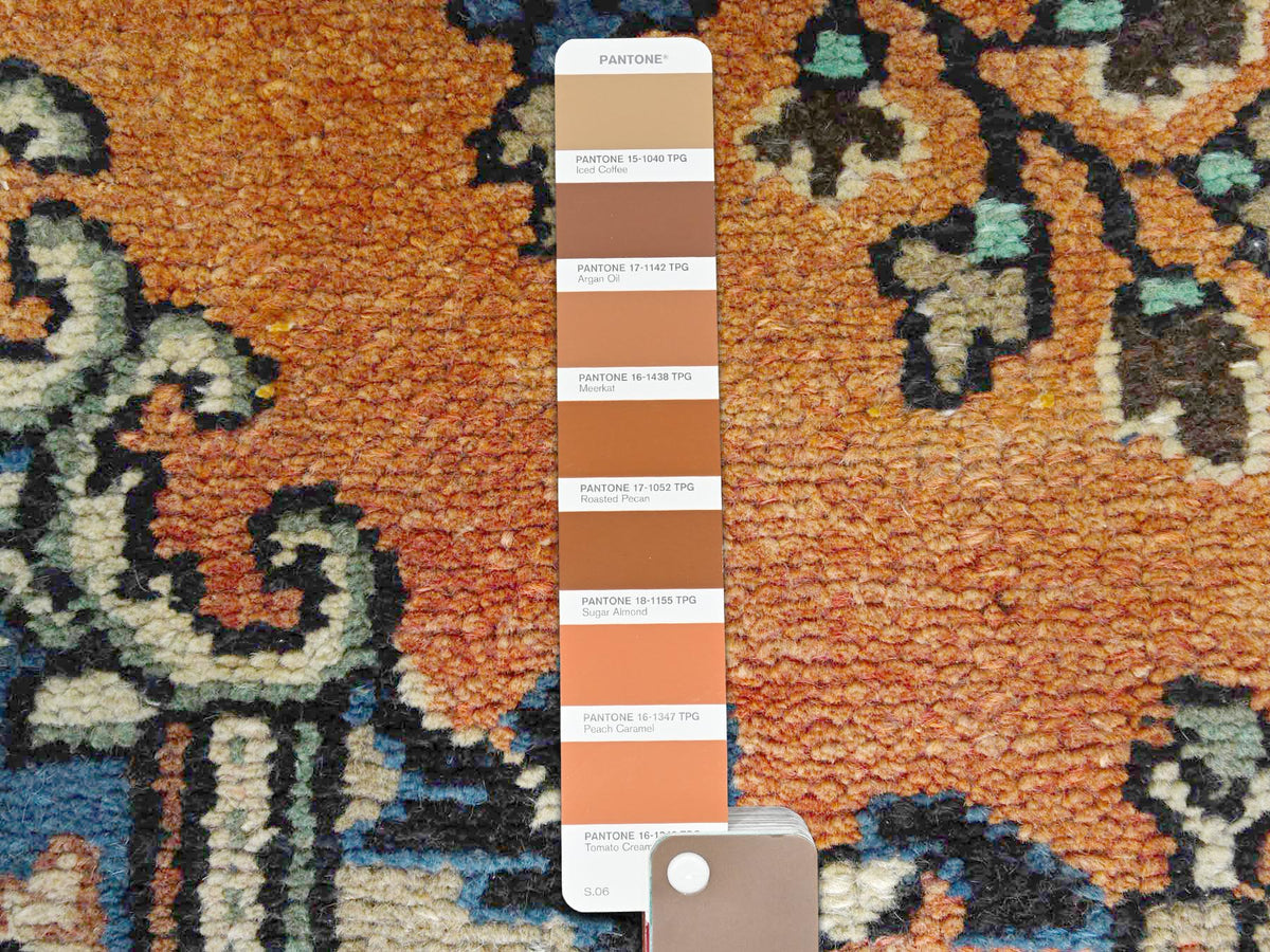 Vintage hand-knotted worn wool rug in Orange & Black, 7'4" x 10' — SKU O081169 (view 8)