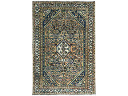 Yellow 6'3" x 9'7" Vintage Hand knotted Wool Rug - Sku: O081175