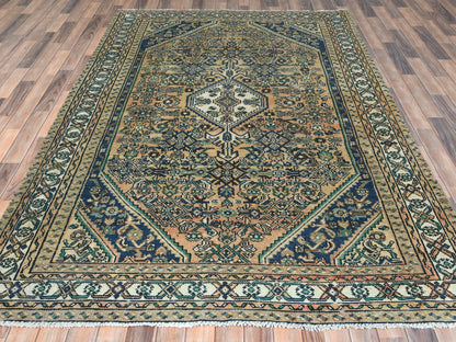 Yellow 6'3" x 9'7" Vintage Hand knotted Wool Rug - Sku: O081175